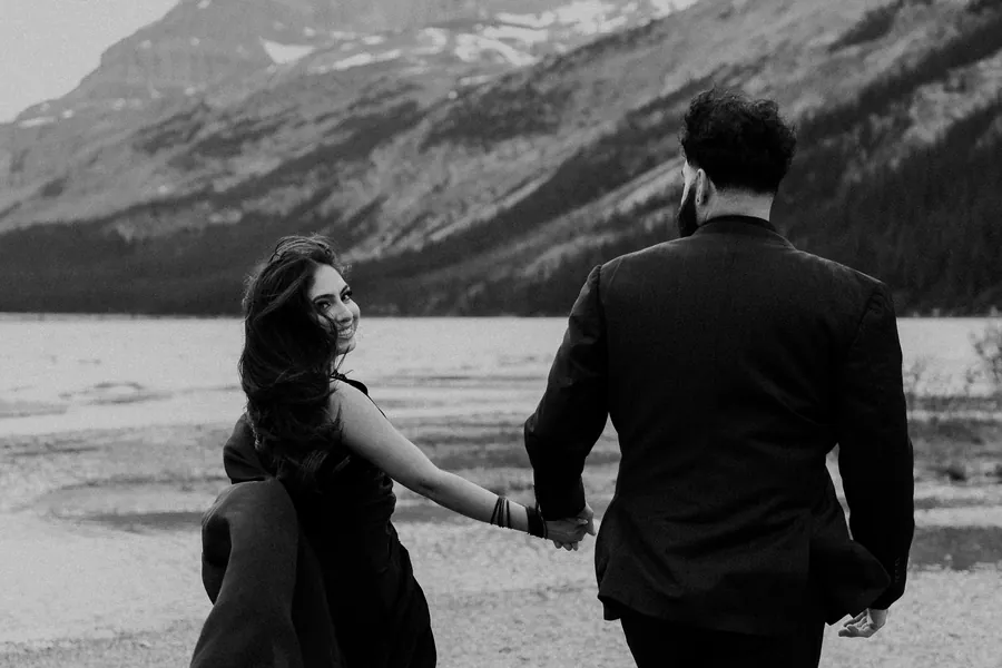 Bride and groom cinematic portrait